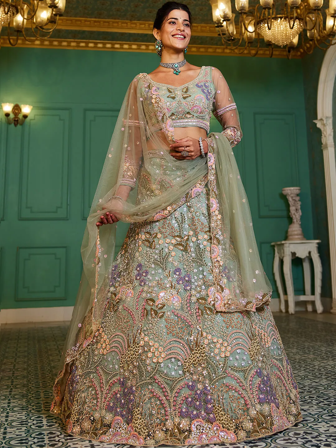 Net with Coding & Zarkan Embroidery Lehenga choli & Dupatta