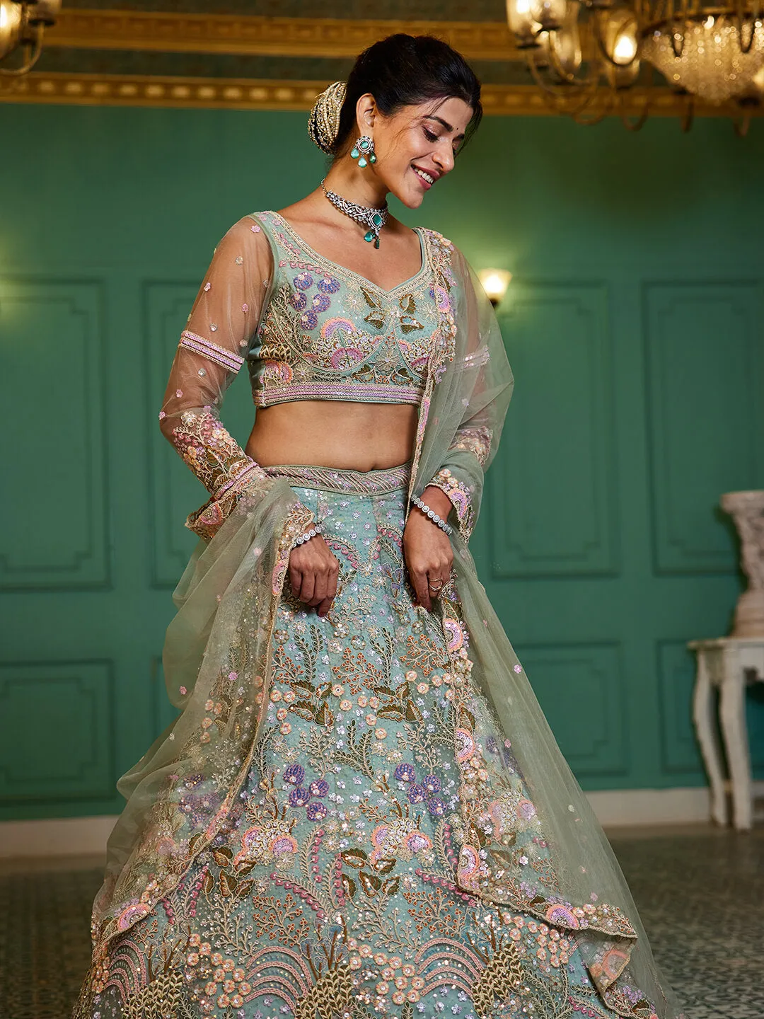 Net with Coding & Zarkan Embroidery Lehenga choli & Dupatta