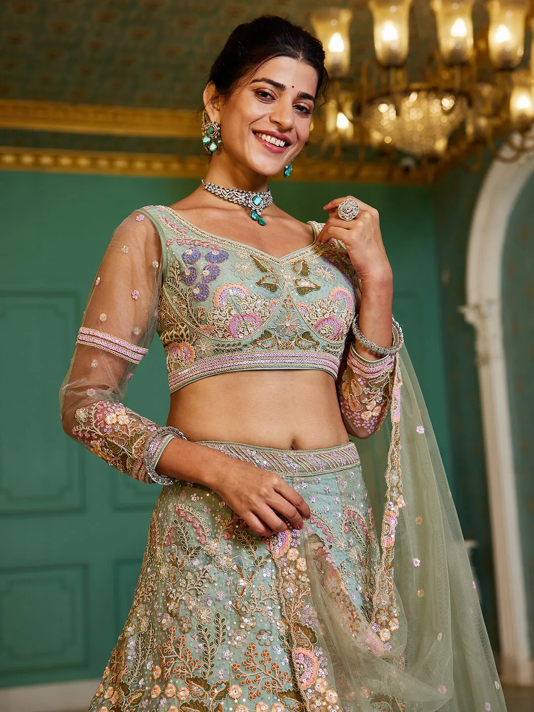 Net with Coding & Zarkan Embroidery Lehenga choli & Dupatta