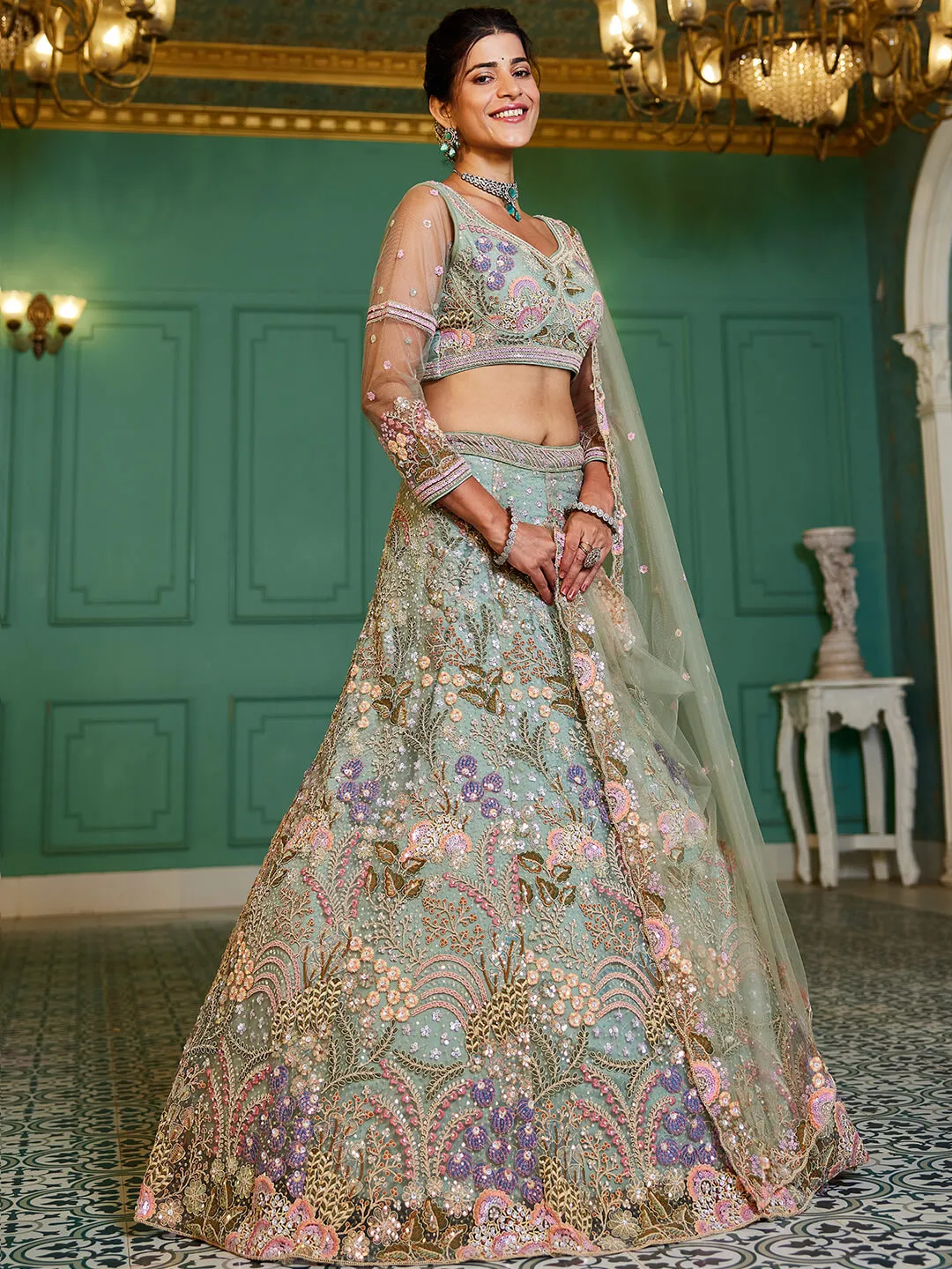Net with Coding & Zarkan Embroidery Lehenga choli & Dupatta