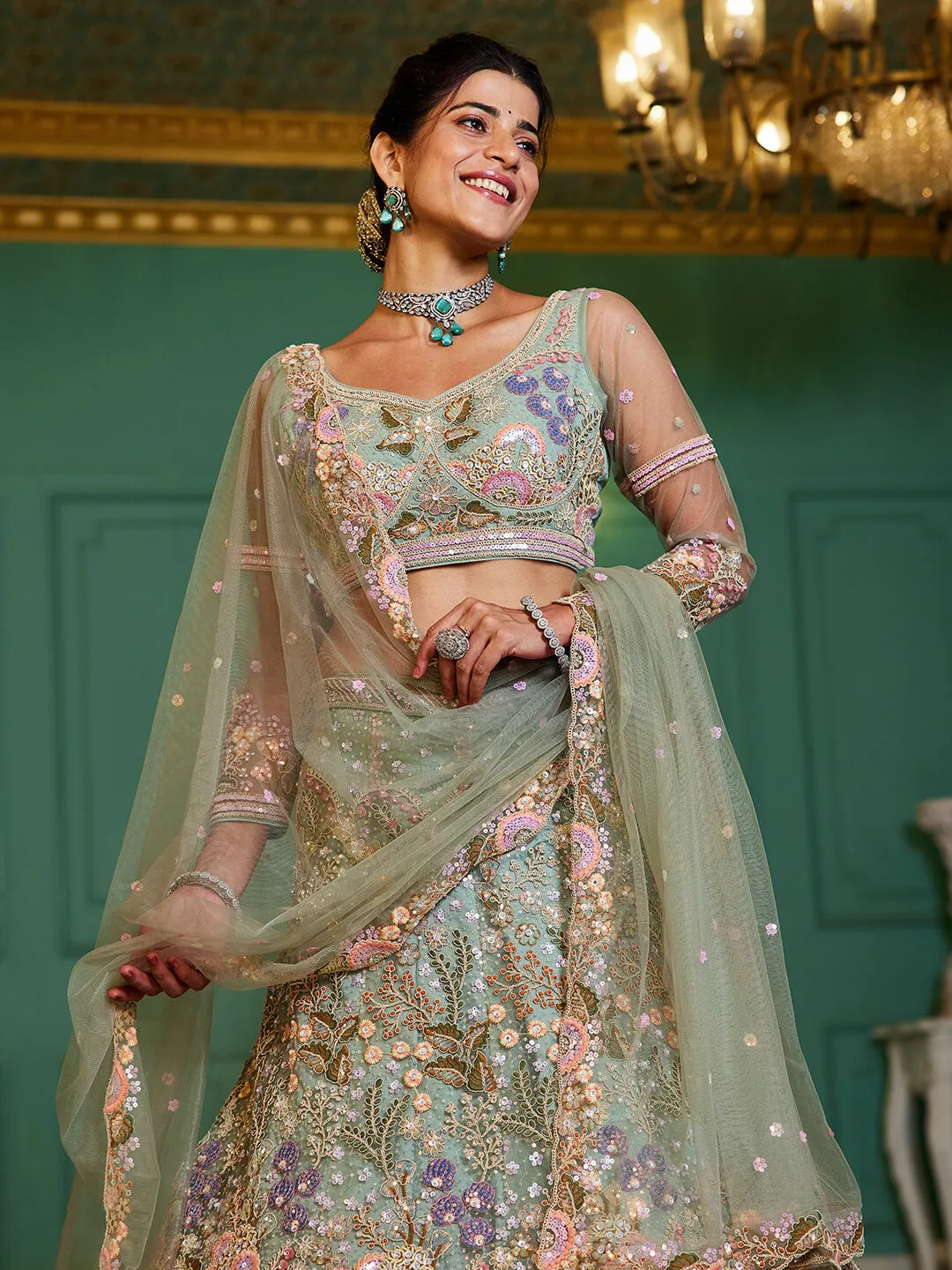 Net with Coding & Zarkan Embroidery Lehenga choli & Dupatta