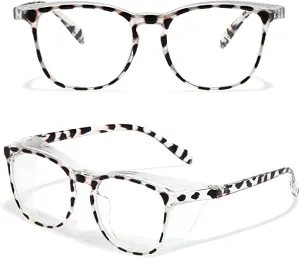 New Anti Fog Safety Glasses Pollen Scratch Resistant UV Protection HD Blue Light Blocking Goggles for Men Women Square in white Leopard