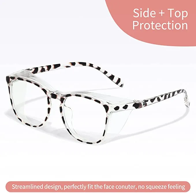 New Anti Fog Safety Glasses Pollen Scratch Resistant UV Protection HD Blue Light Blocking Goggles for Men Women Square in white Leopard