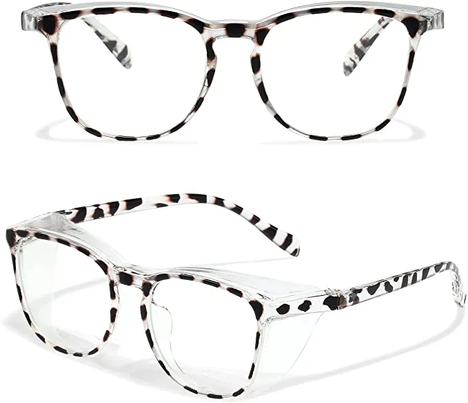 New Anti Fog Safety Glasses Pollen Scratch Resistant UV Protection HD Blue Light Blocking Goggles for Men Women Square in white Leopard
