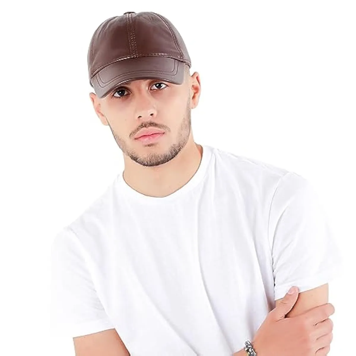 New Retail $130  MAZURA Unisex Genuine Leather Baseball Cap - 100% Lamb Leather Baseball Cap for Men and Women with Adjustable Back Strap (Chocolate Brown)