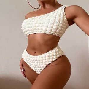 New Solid Color Women's One Shoulder High Waist Split Swimsuit trendy