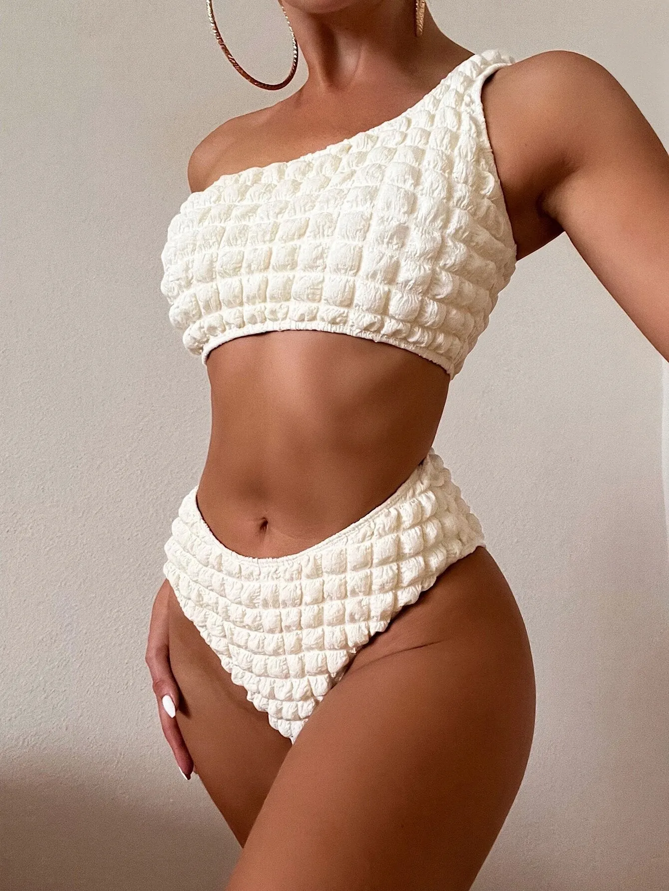 New Solid Color Women's One Shoulder High Waist Split Swimsuit trendy