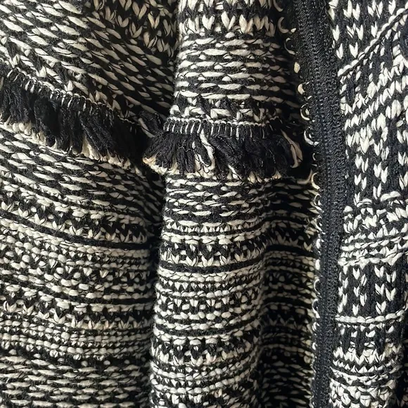 Nic Zoe Women’s Long Cardigan Coat size L Tweed Fringe Trim Open Front