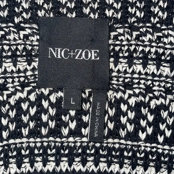 Nic Zoe Women’s Long Cardigan Coat size L Tweed Fringe Trim Open Front
