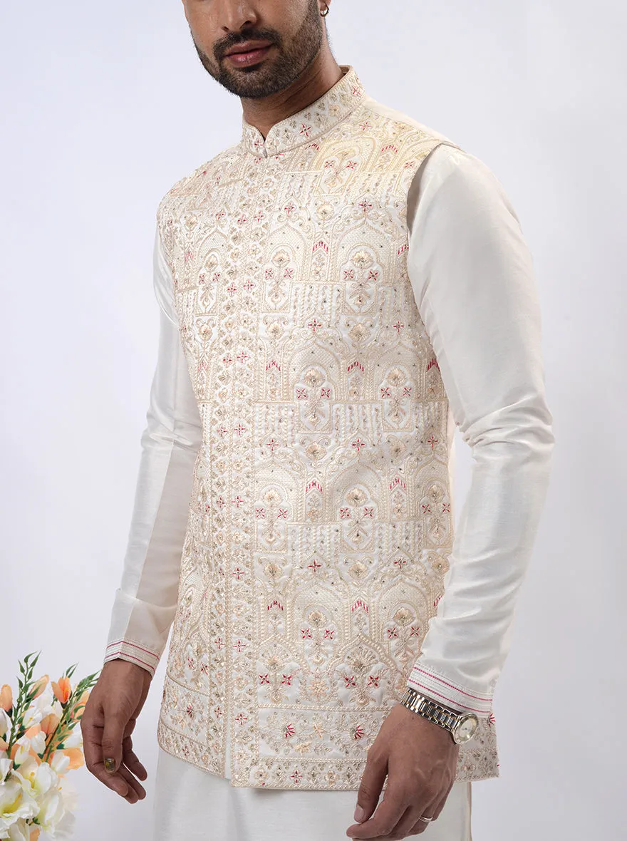 Off-White Kurta Set with Koti | Azania