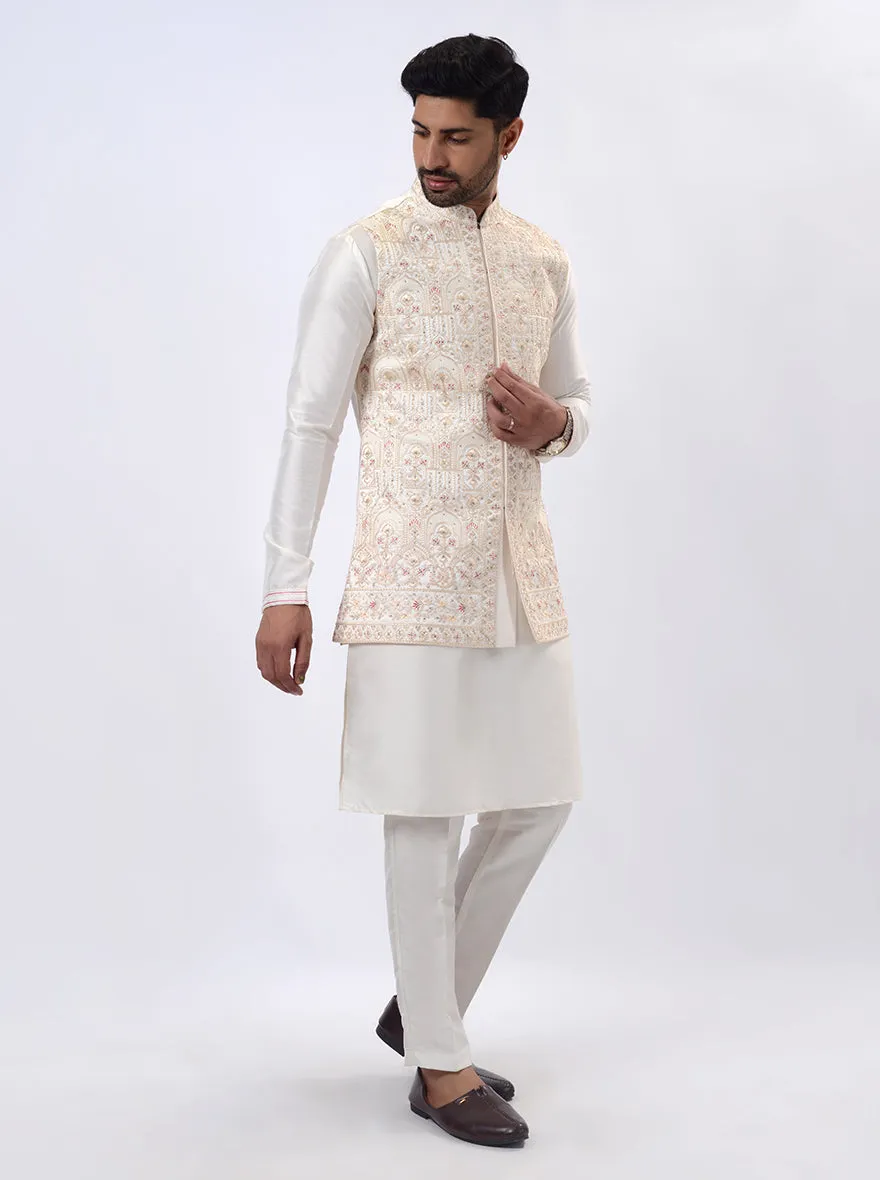 Off-White Kurta Set with Koti | Azania