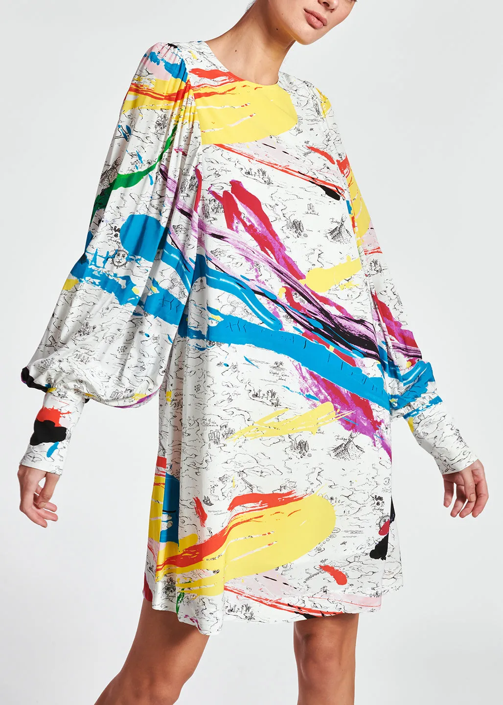 Off-white mini dress with colorful splatters