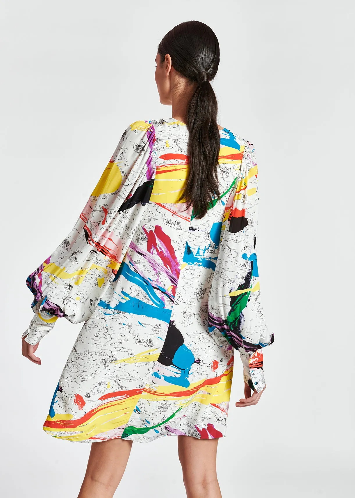 Off-white mini dress with colorful splatters