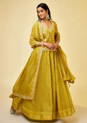 Olive green short kurti and skirt set