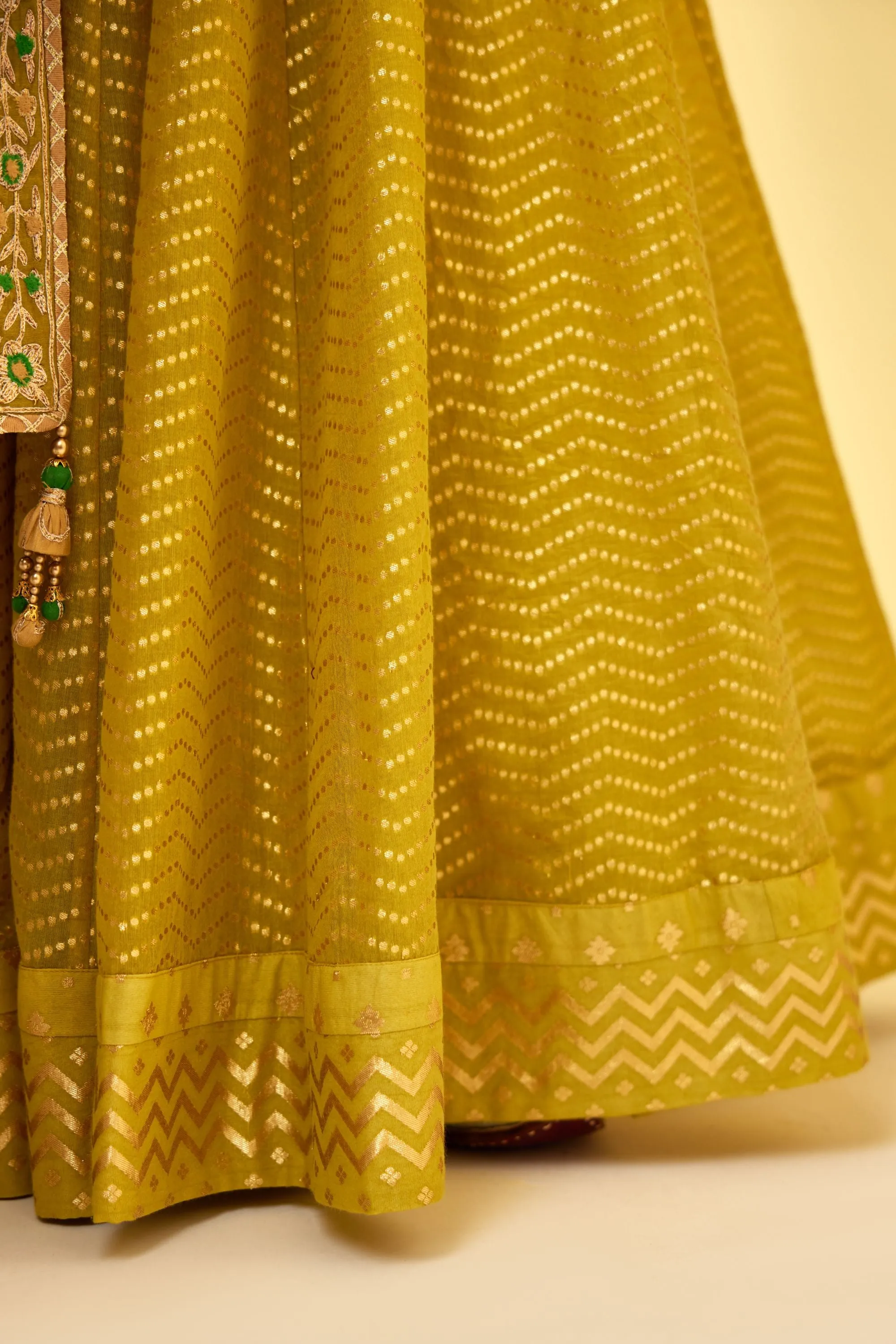 Olive green short kurti and skirt set