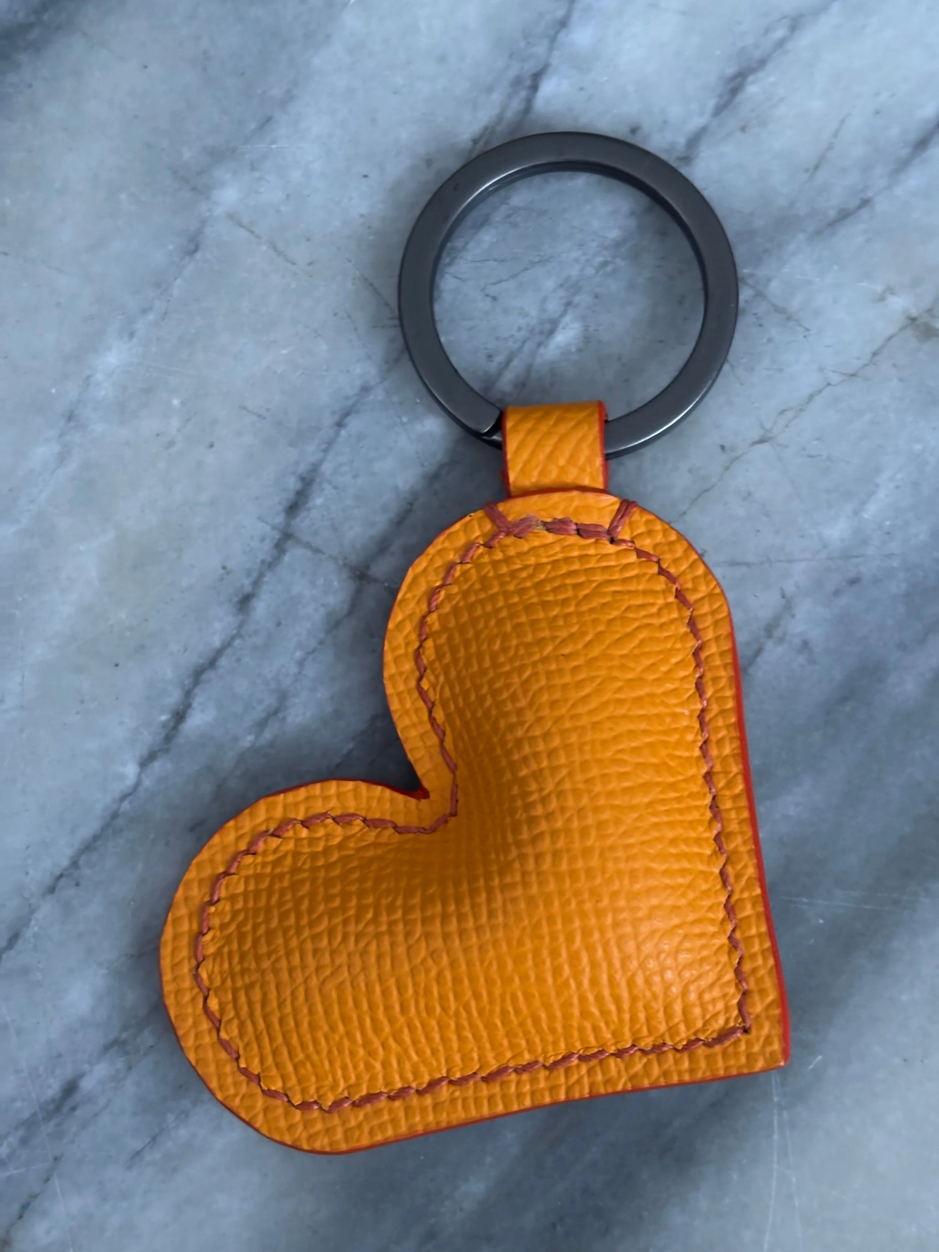 Orange Epsom Leather Heart Key Fob