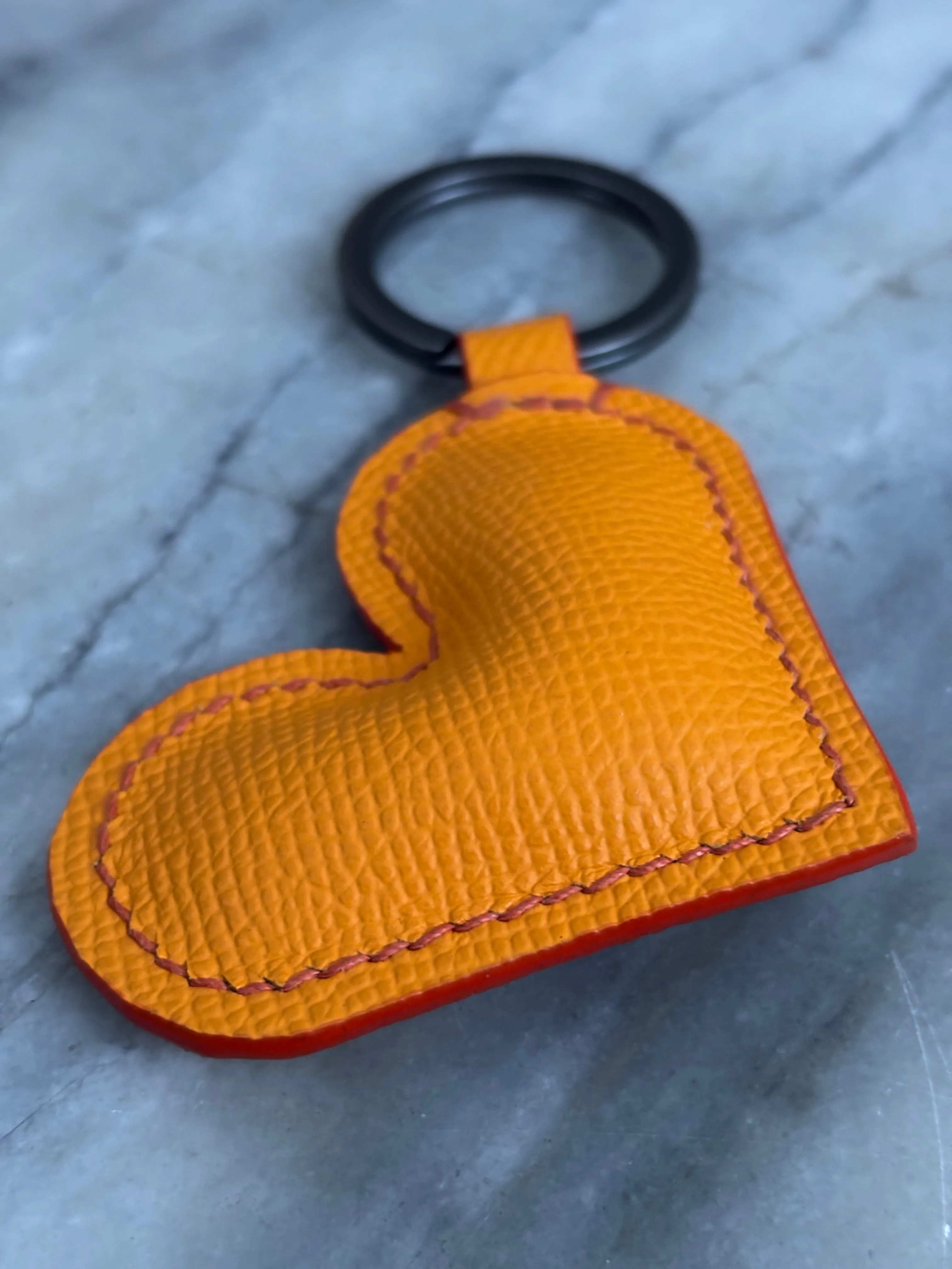 Orange Epsom Leather Heart Key Fob
