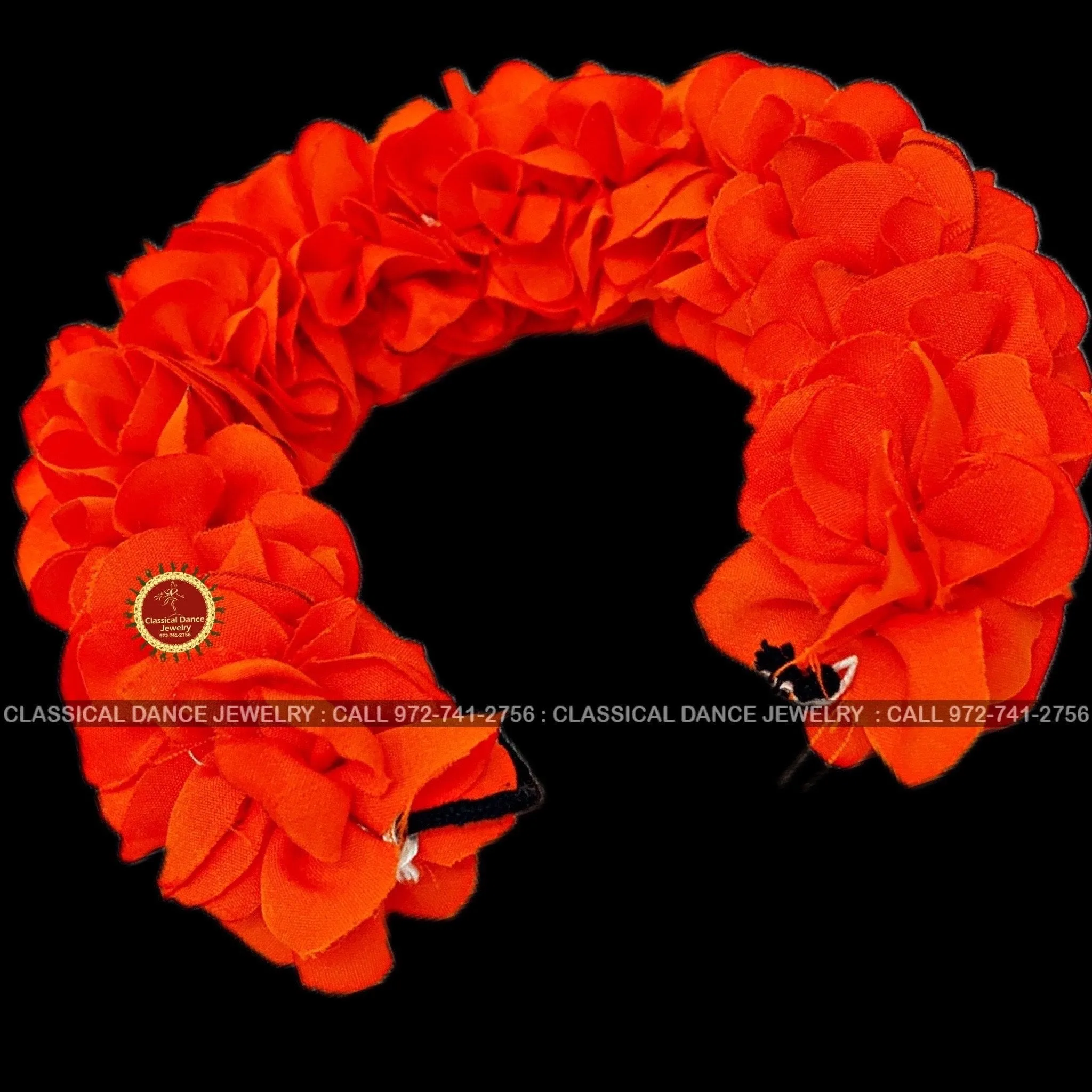 Orange Satin Round Cut Flowers | Bharatanatyam Kuchipudi Dance flowers | 12 or 16 in | veni kondai | Classical Dance Jewelry