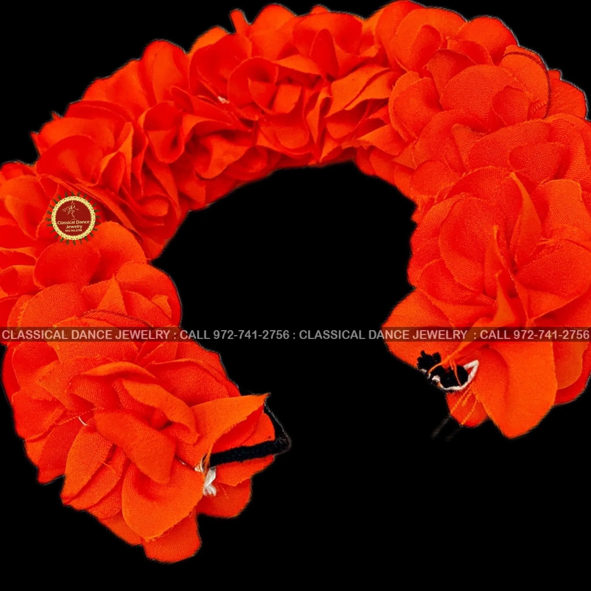 Orange Satin Round Cut Flowers | Bharatanatyam Kuchipudi Dance flowers | 12 or 16 in | veni kondai | Classical Dance Jewelry