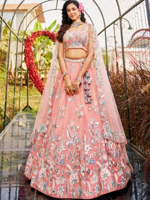 Orange Sequinse & Thread embroidery Lehenga choli & Dupatta