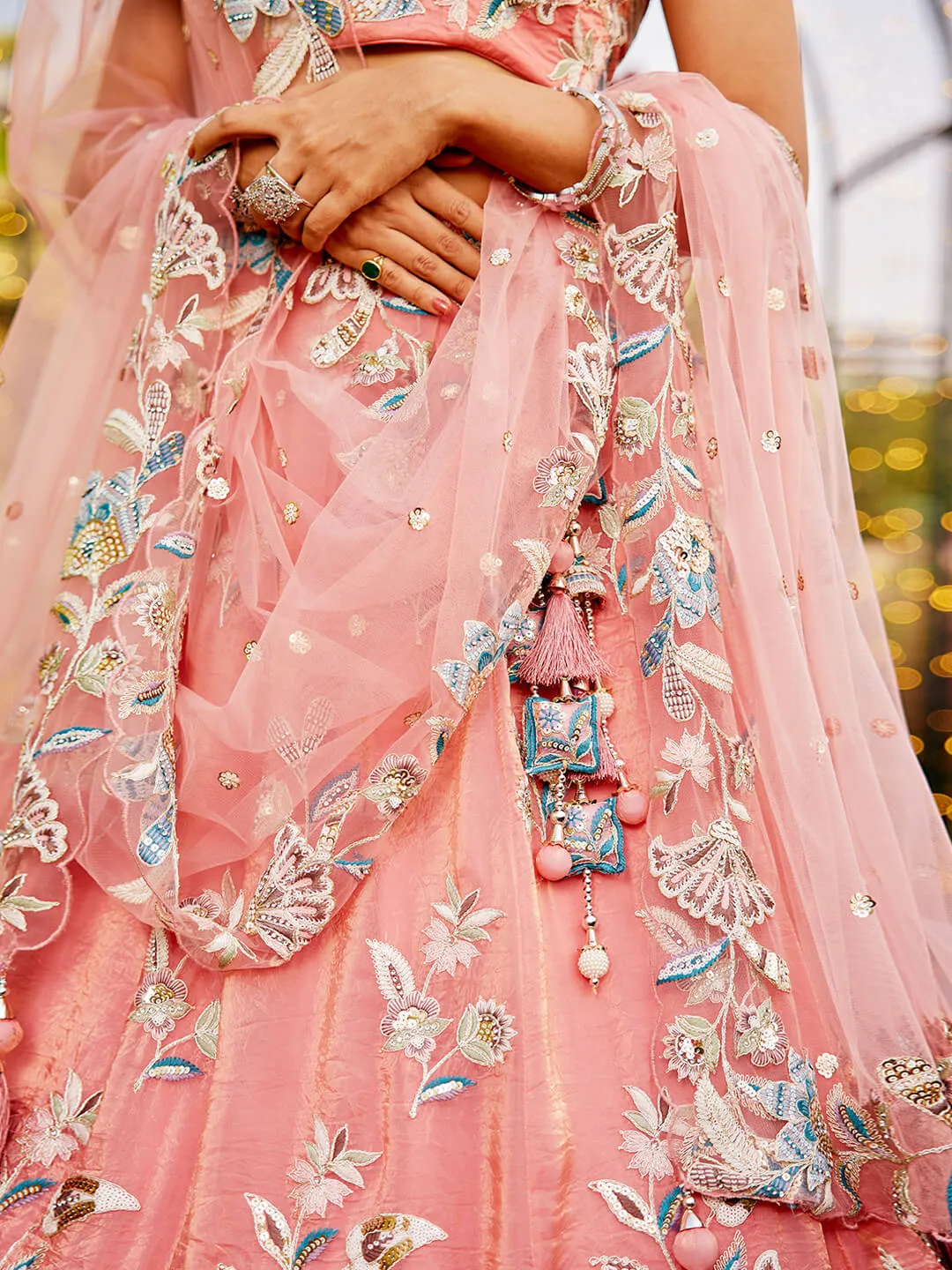 Orange Sequinse & Thread embroidery Lehenga choli & Dupatta