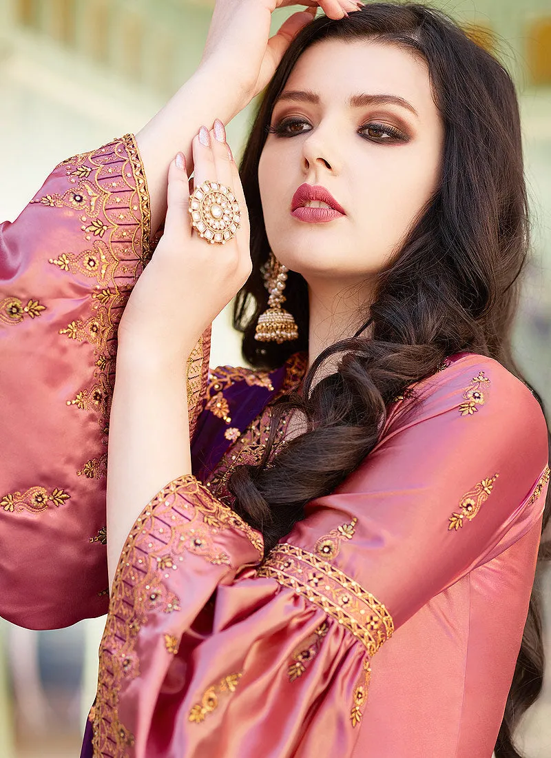 Peach And Purple Embroidered Gharara Suit