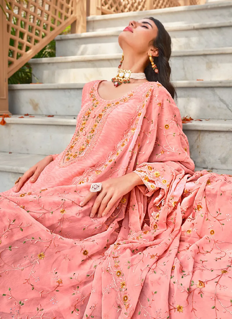 Peach Multi Embroidery Traditional Pant Suit