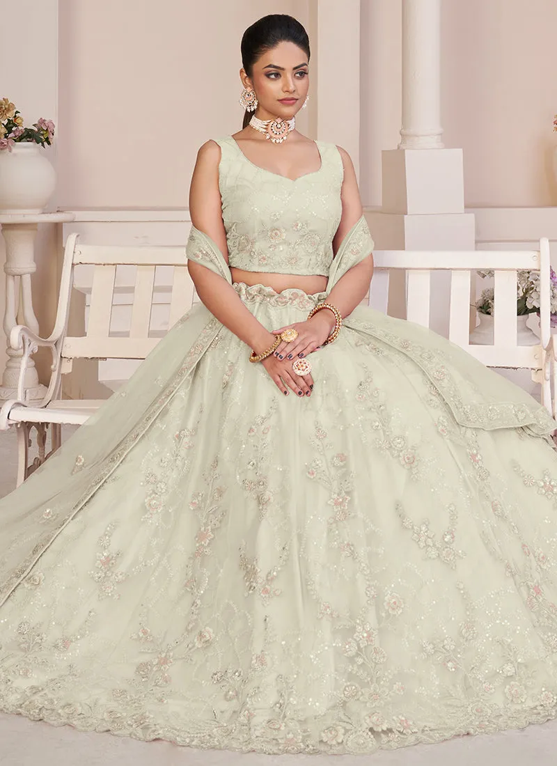 Pearl White Sequence Embroidery Lehenga Choli