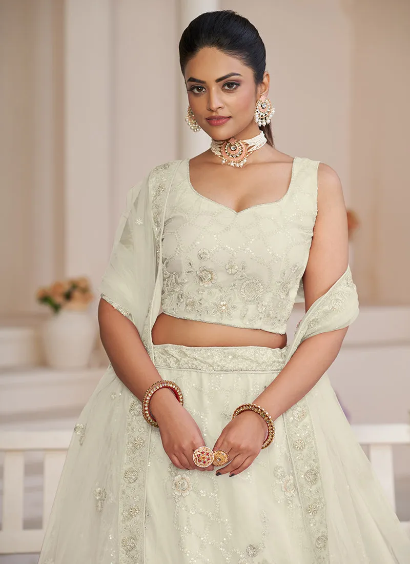 Pearl White Sequence Embroidery Lehenga Choli