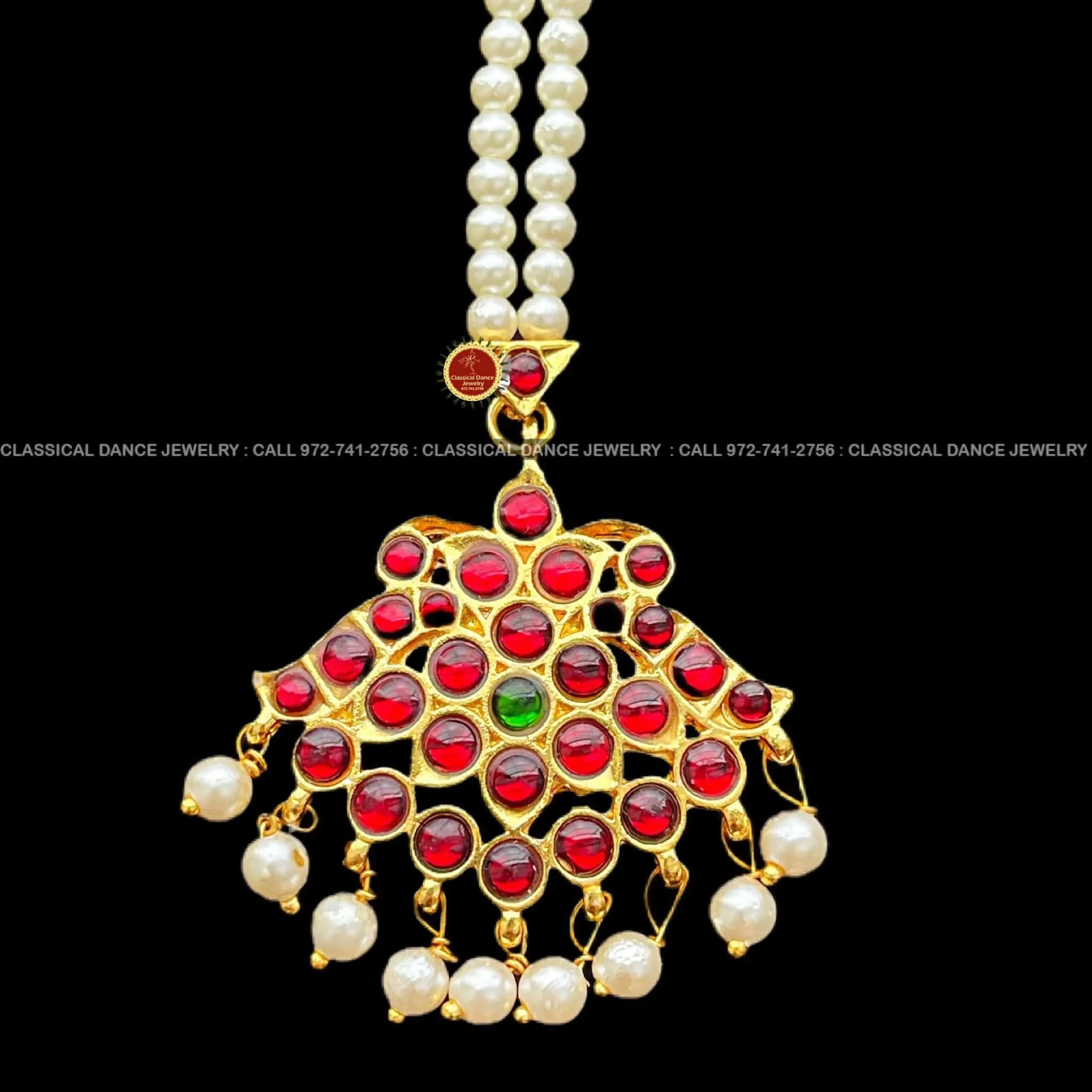 Pearls Jhumar Tikka Kemp Temple Indian Jewelry | Bharatnatyam, Kuchipudi, Engagement, Weddings, Birthdays | Classical Dance Jewelry