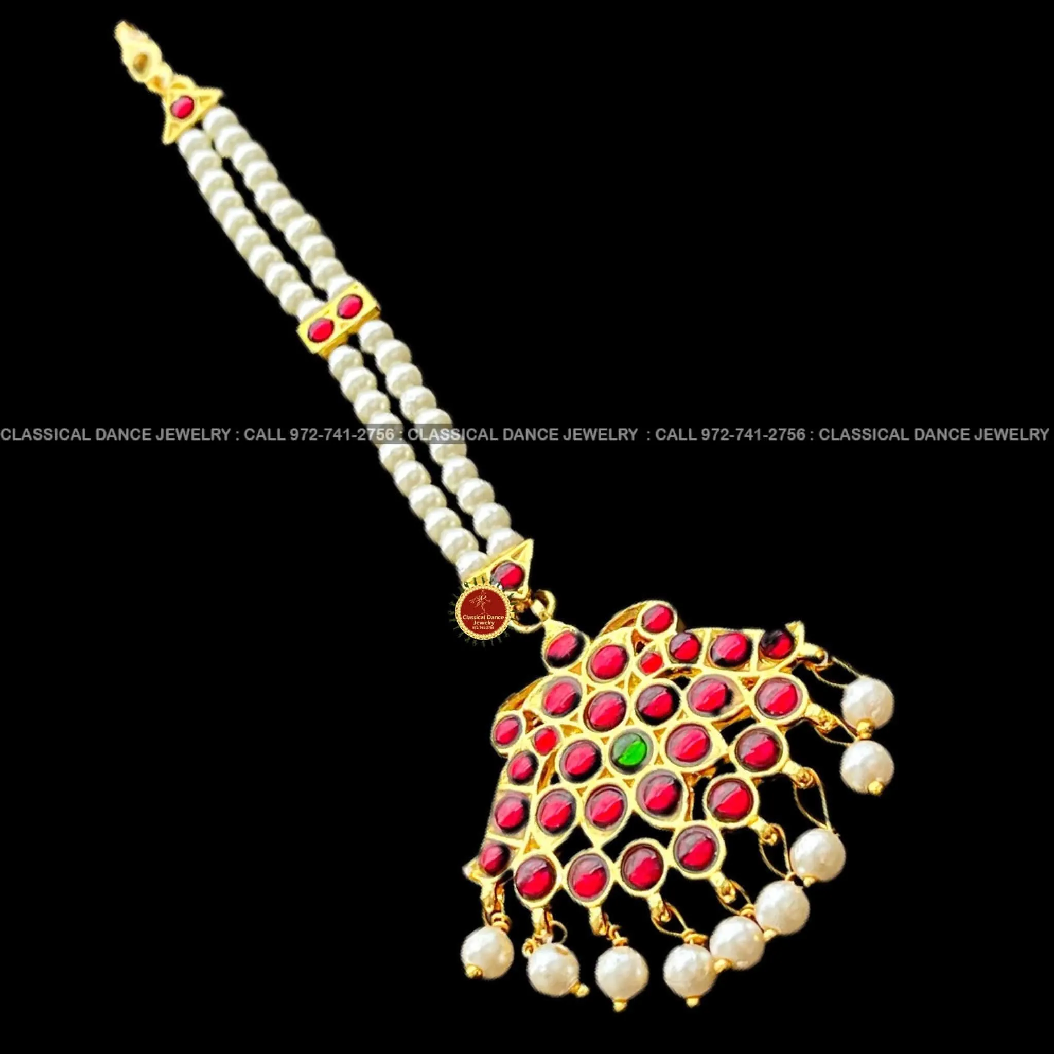 Pearls Jhumar Tikka Kemp Temple Indian Jewelry | Bharatnatyam, Kuchipudi, Engagement, Weddings, Birthdays | Classical Dance Jewelry