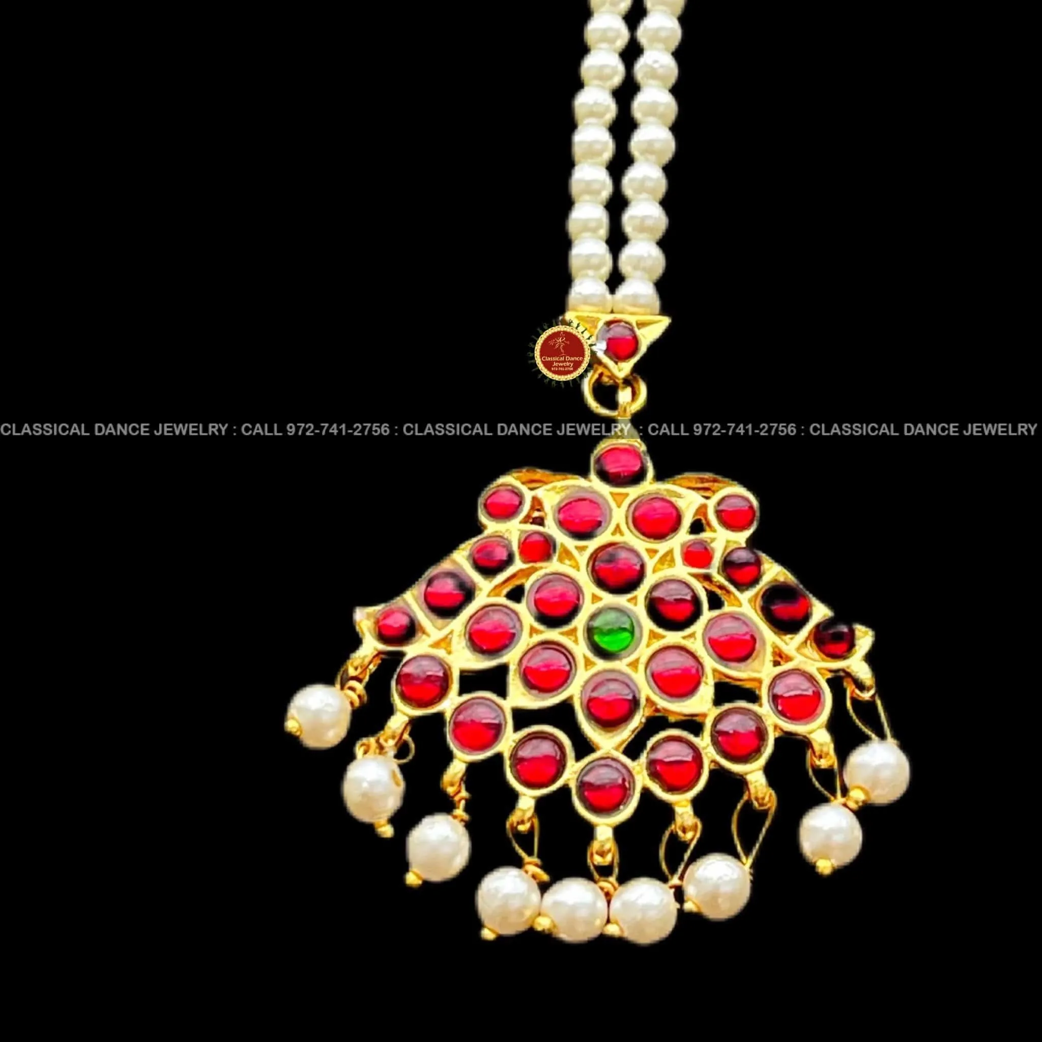 Pearls Jhumar Tikka Kemp Temple Indian Jewelry | Bharatnatyam, Kuchipudi, Engagement, Weddings, Birthdays | Classical Dance Jewelry