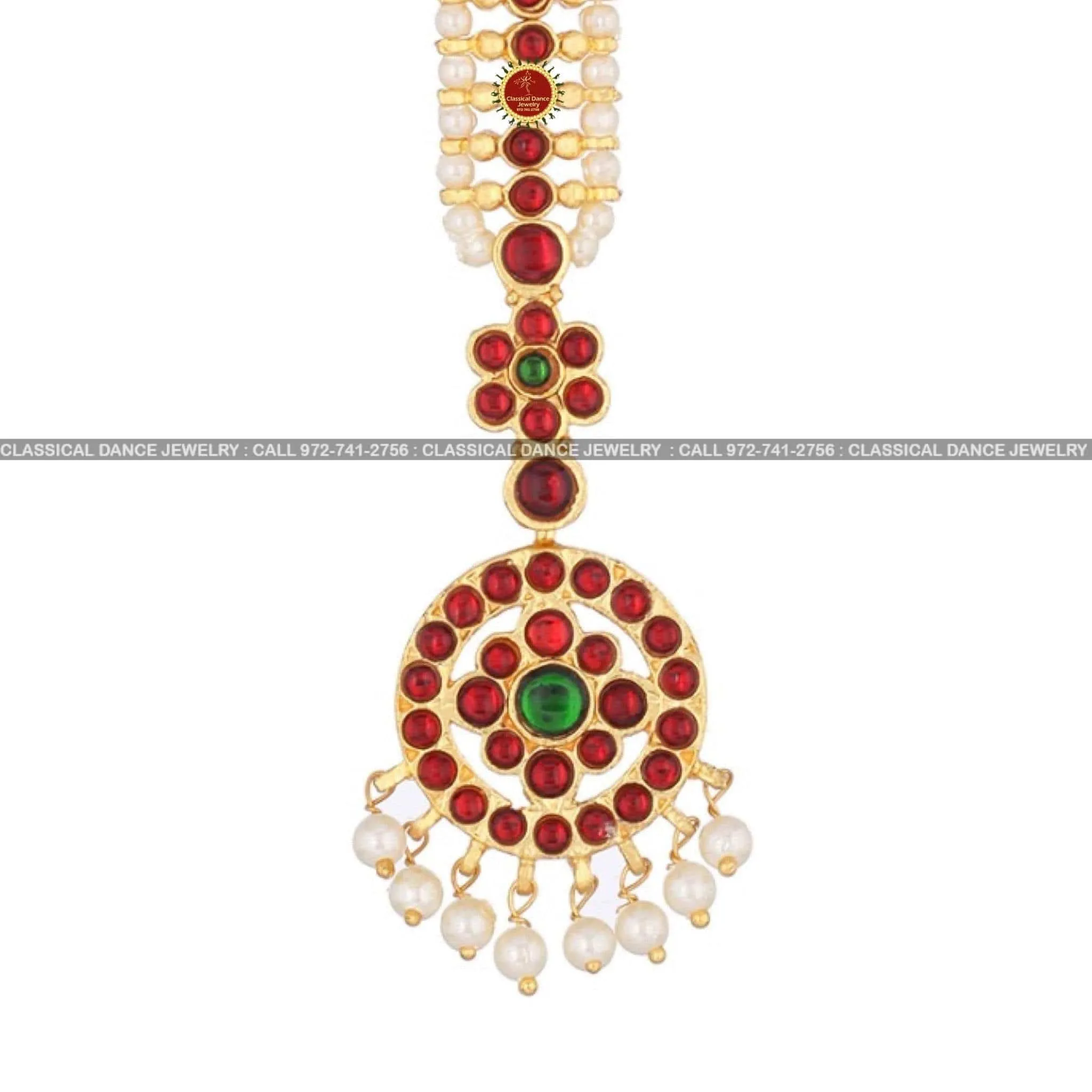 Pearls Round Tikka Kemp Gold Bead Temple Indian Jewelry | Bharatnatyam Kuchipudi Engagement, Weddings, Birthdays | Classical Dance Jewelry