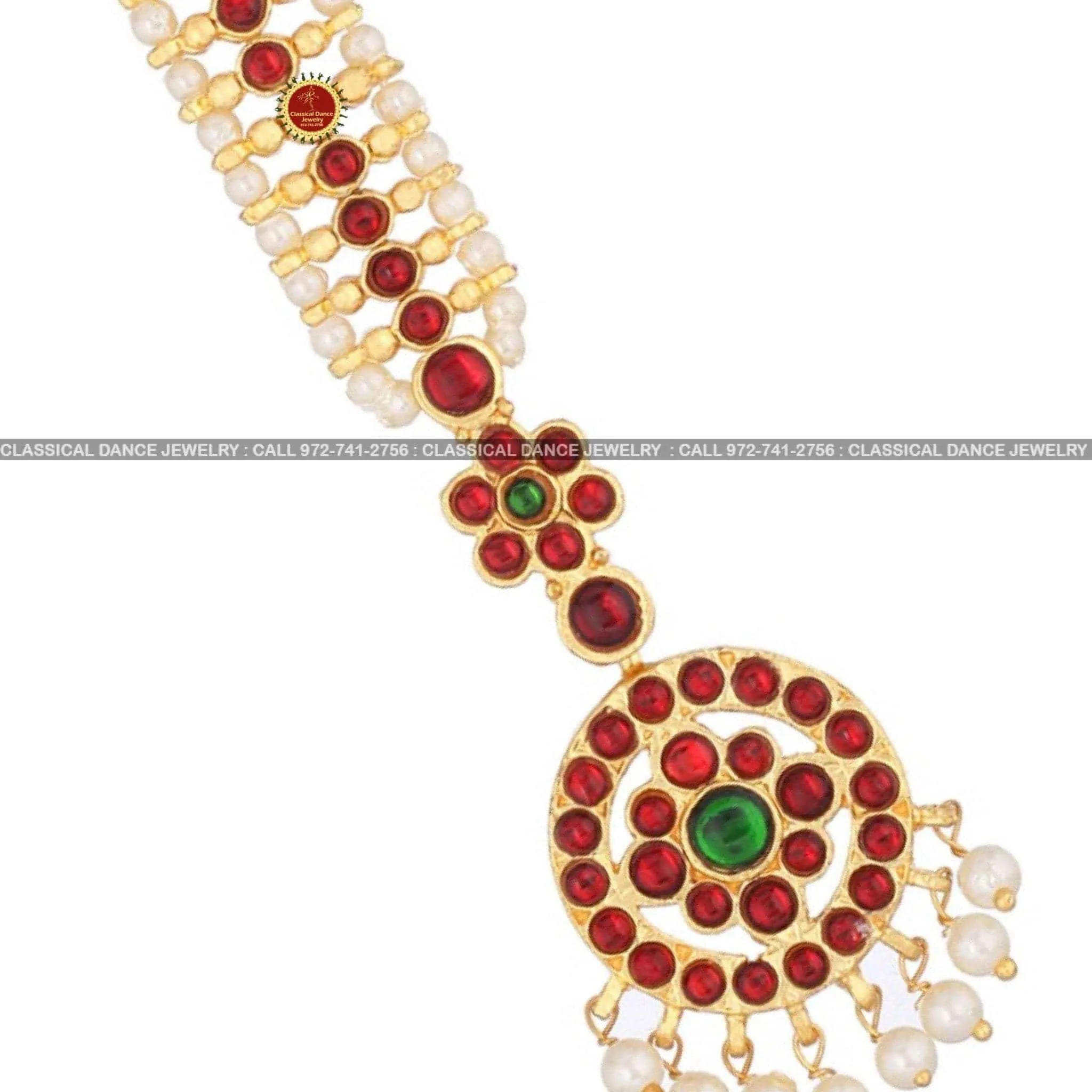 Pearls Round Tikka Kemp Gold Bead Temple Indian Jewelry | Bharatnatyam Kuchipudi Engagement, Weddings, Birthdays | Classical Dance Jewelry