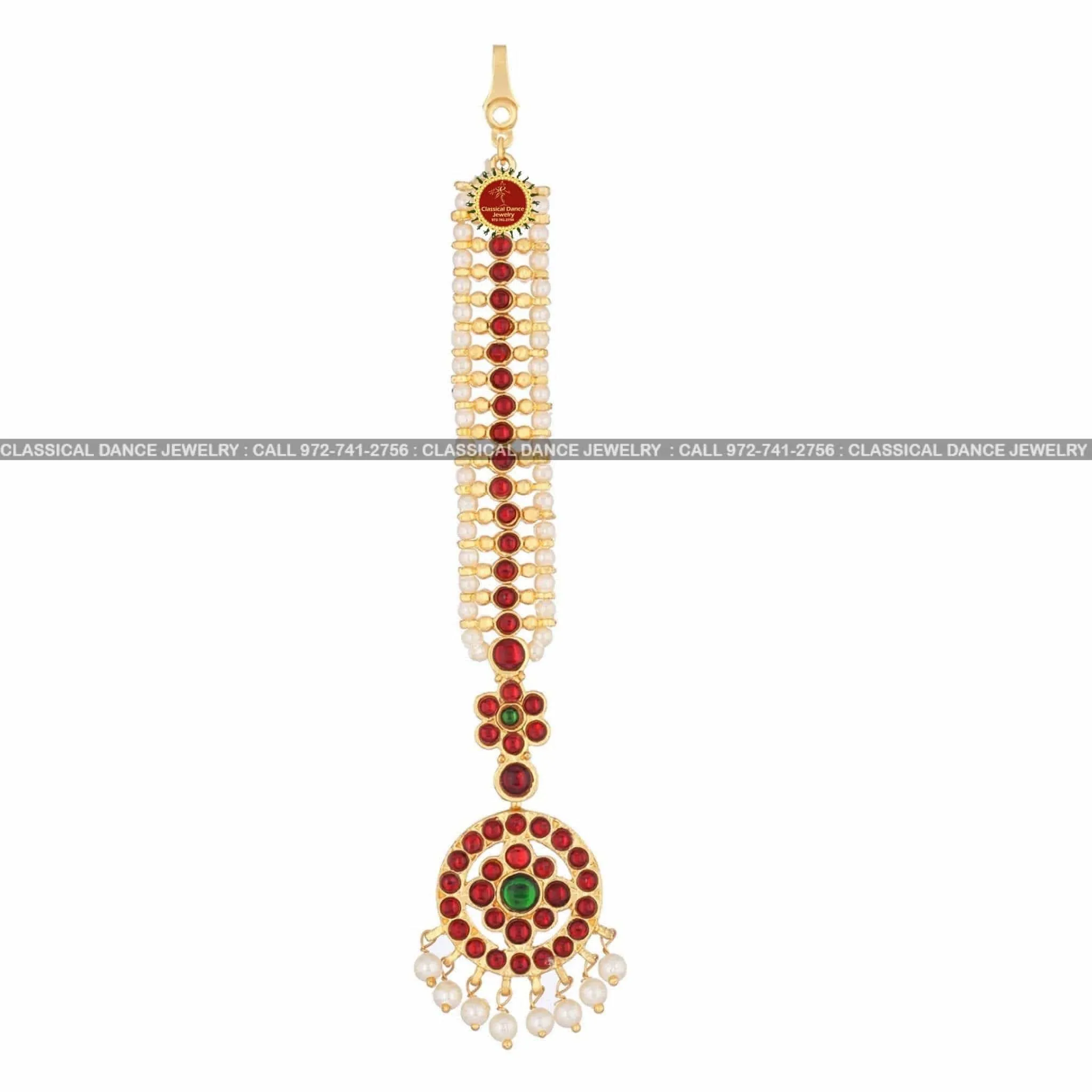 Pearls Round Tikka Kemp Gold Bead Temple Indian Jewelry | Bharatnatyam Kuchipudi Engagement, Weddings, Birthdays | Classical Dance Jewelry