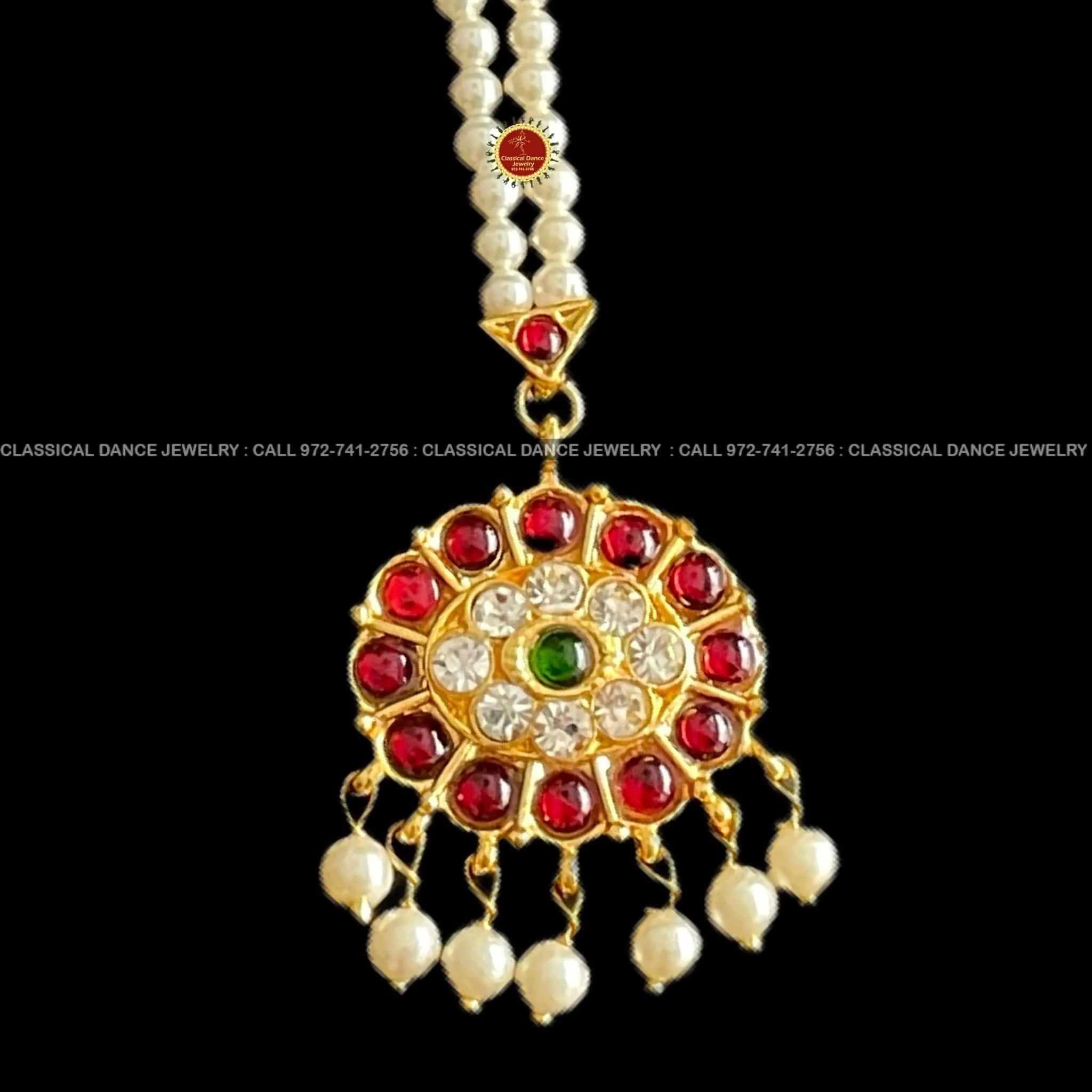 Pearls Tikka Kemp White Stone Temple Indian Jewelry | Bharatnatyam Kuchipudi Engagement, Weddings, Birthdays | Classical Dance Jewelry