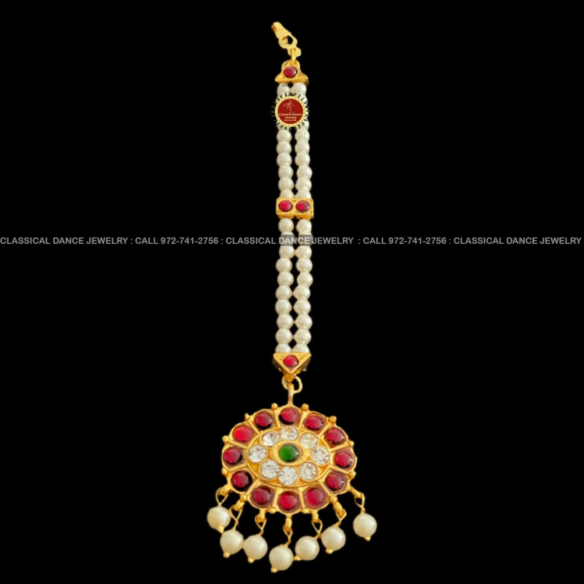 Pearls Tikka Kemp White Stone Temple Indian Jewelry | Bharatnatyam Kuchipudi Engagement, Weddings, Birthdays | Classical Dance Jewelry