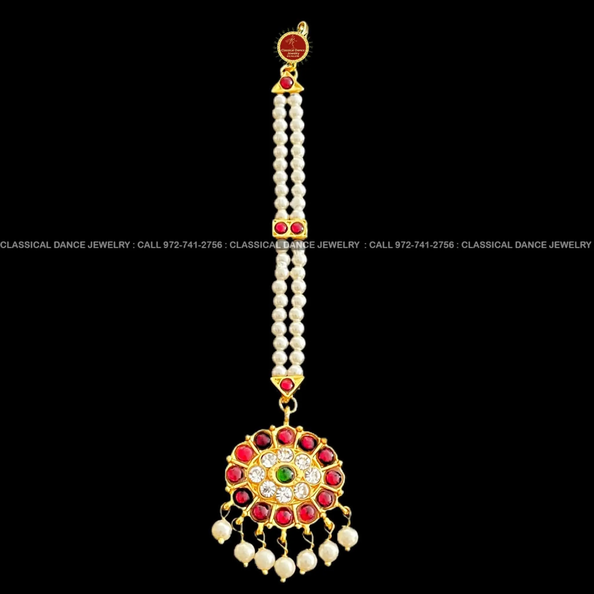 Pearls Tikka Kemp White Stone Temple Indian Jewelry | Bharatnatyam Kuchipudi Engagement, Weddings, Birthdays | Classical Dance Jewelry