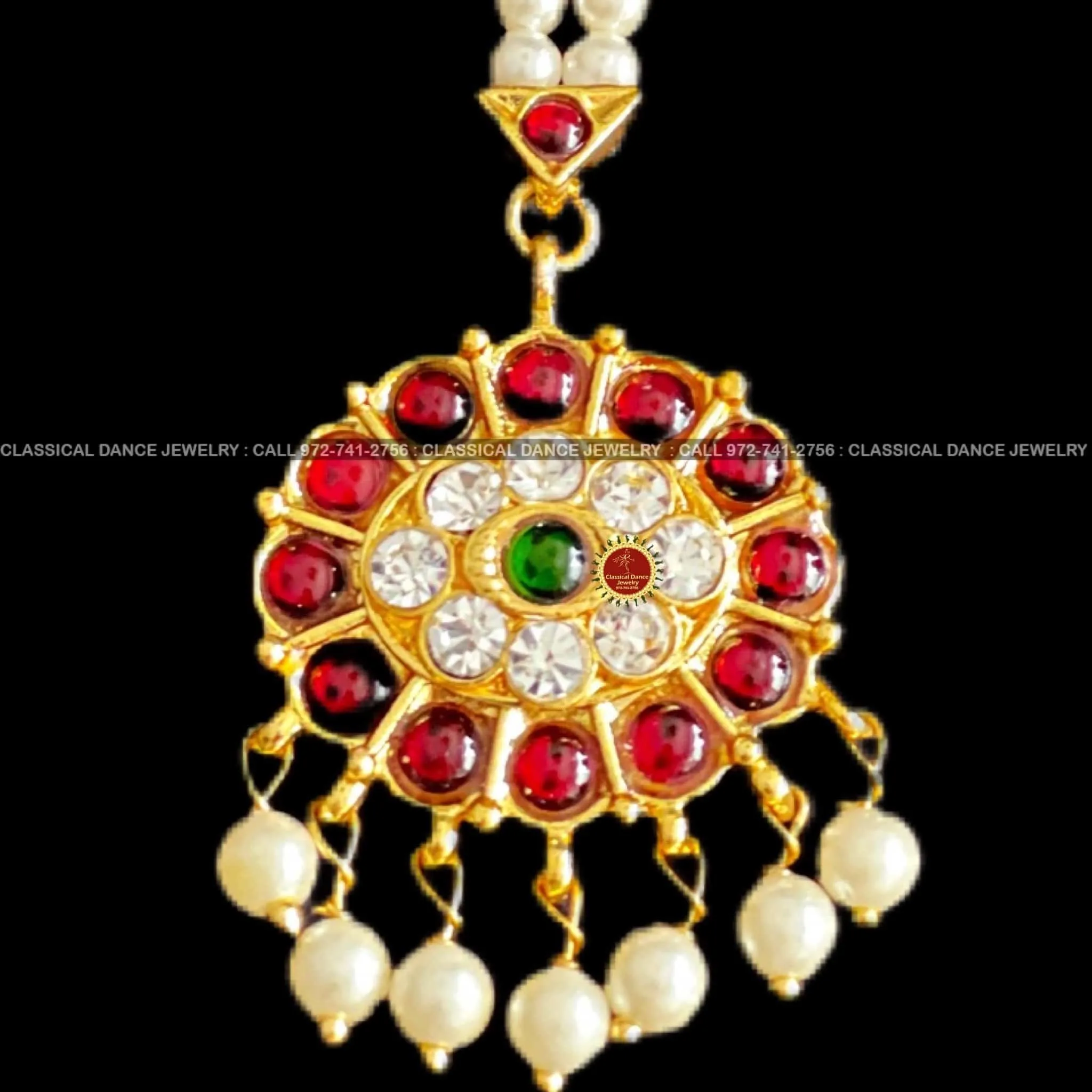 Pearls Tikka Kemp White Stone Temple Indian Jewelry | Bharatnatyam Kuchipudi Engagement, Weddings, Birthdays | Classical Dance Jewelry
