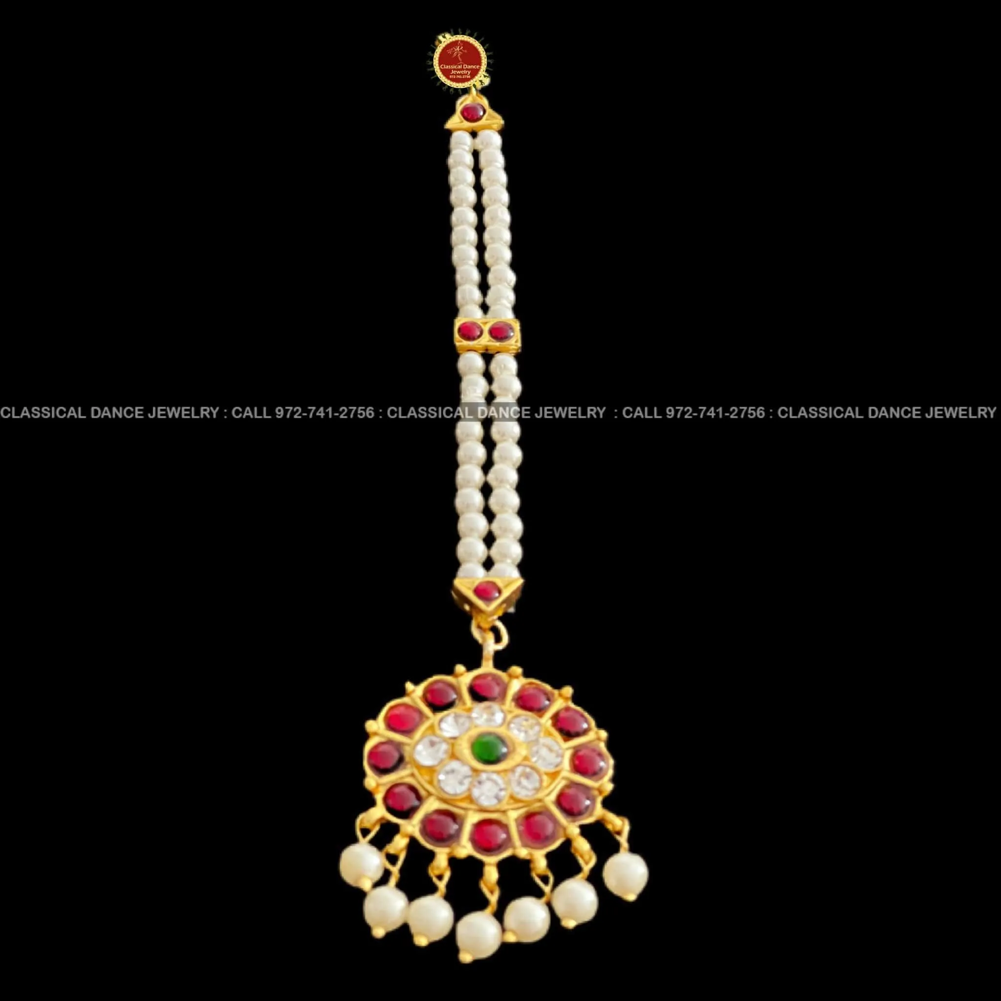 Pearls Tikka Kemp White Stone Temple Indian Jewelry | Bharatnatyam Kuchipudi Engagement, Weddings, Birthdays | Classical Dance Jewelry