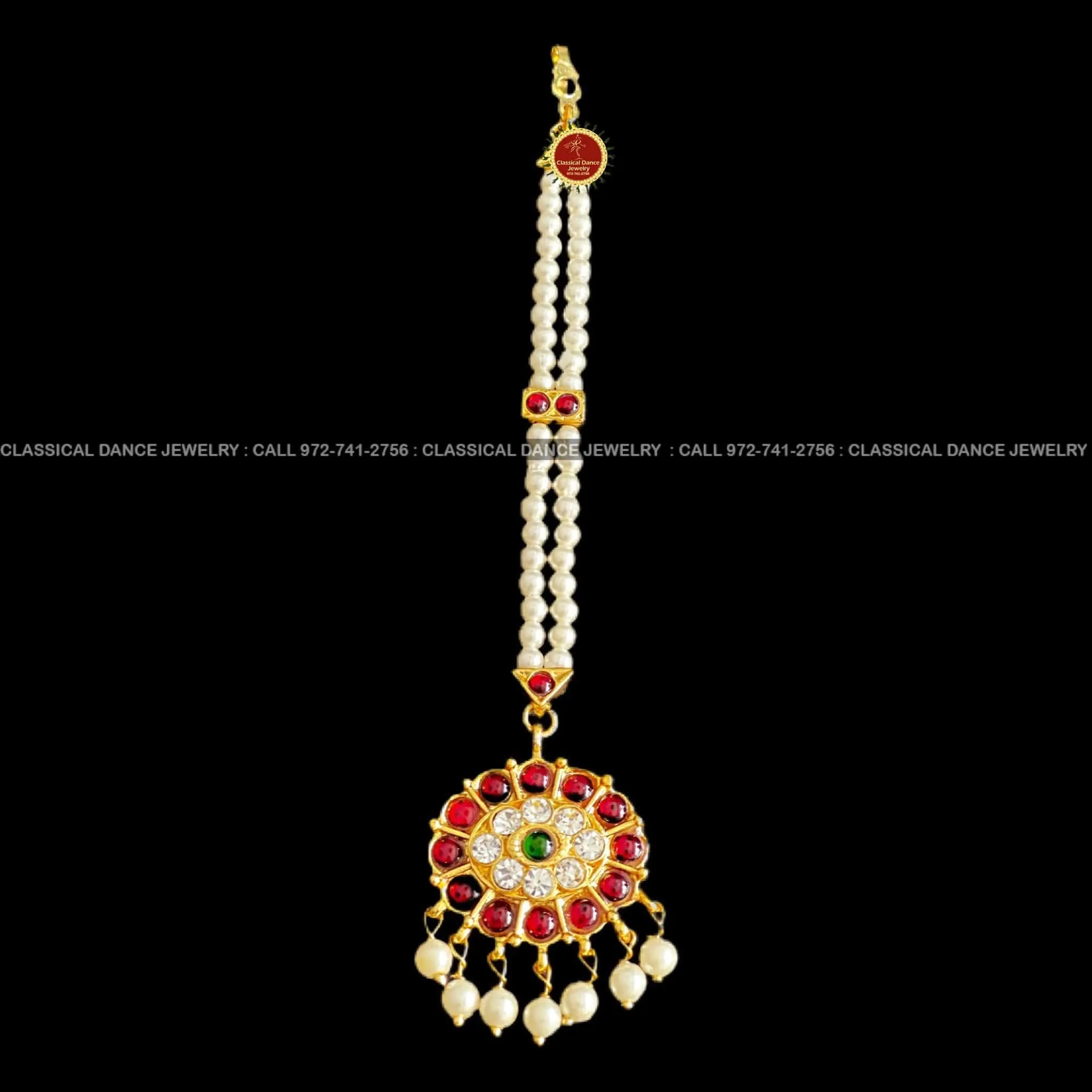 Pearls Tikka Kemp White Stone Temple Indian Jewelry | Bharatnatyam Kuchipudi Engagement, Weddings, Birthdays | Classical Dance Jewelry