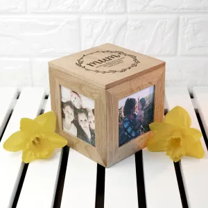 Perfect Mothers Day Gift - Personalised  Oak Photo Cube.