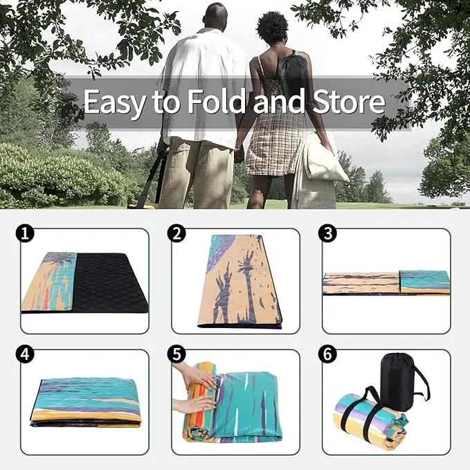 Picnic Blankets 60"x80" Waterproof Portable Outdoor Blanket Sand Proof Packable Beach Mat for Outdoors Camping Essentials Travel Accessories Summer Gifts for Women Adults Who Have Everything