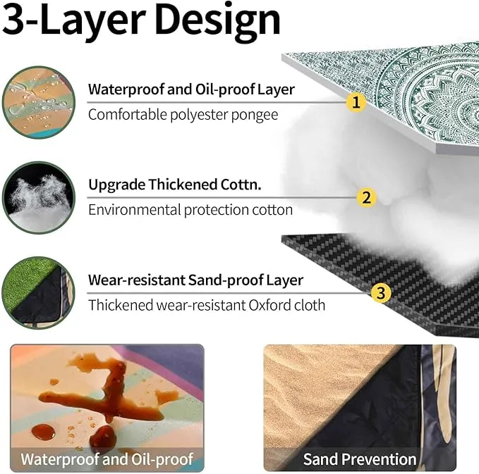 Picnic Blankets 60"x80" Waterproof Portable Outdoor Blanket Sand Proof Packable Beach Mat for Outdoors Camping Essentials Travel Accessories Summer Gifts for Women Adults Who Have Everything
