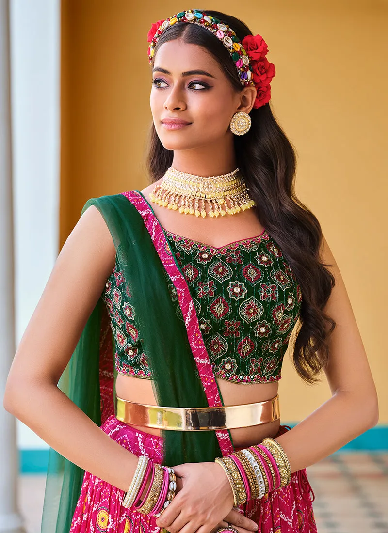 Pink And Green Sequence Embroidery Lehenga Choli