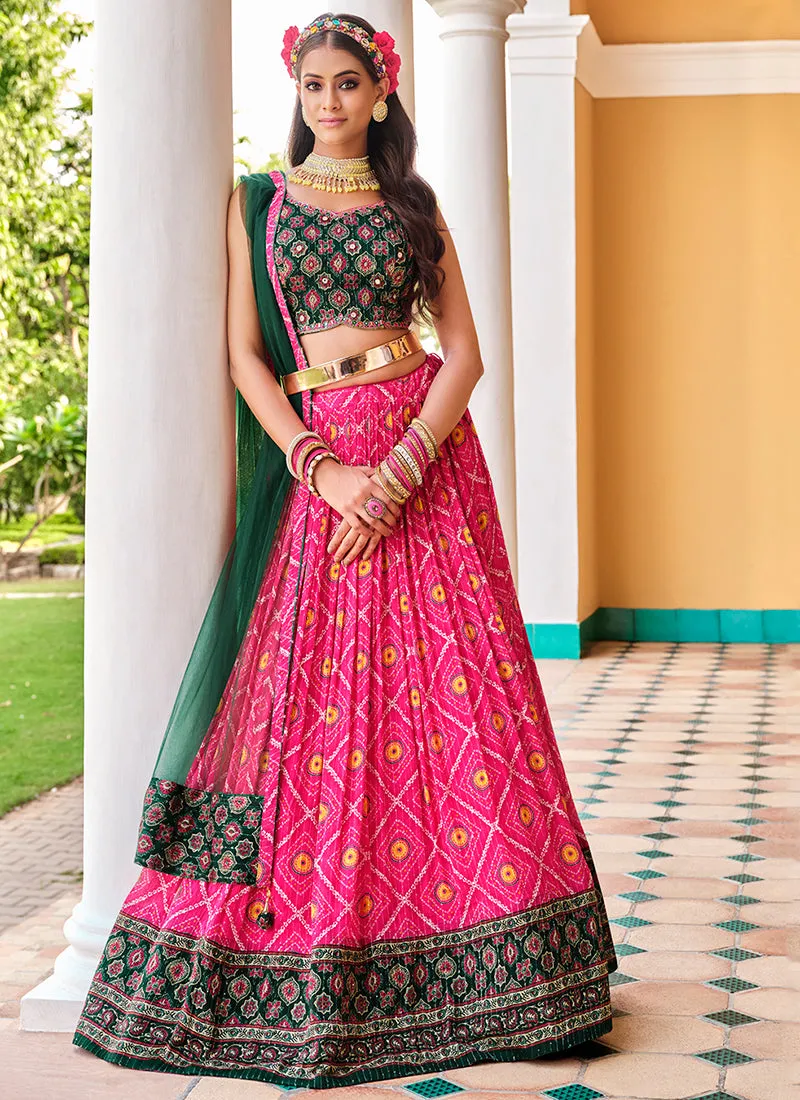 Pink And Green Sequence Embroidery Lehenga Choli
