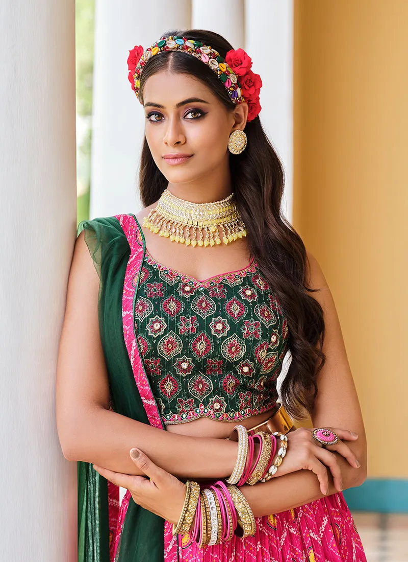 Pink And Green Sequence Embroidery Lehenga Choli