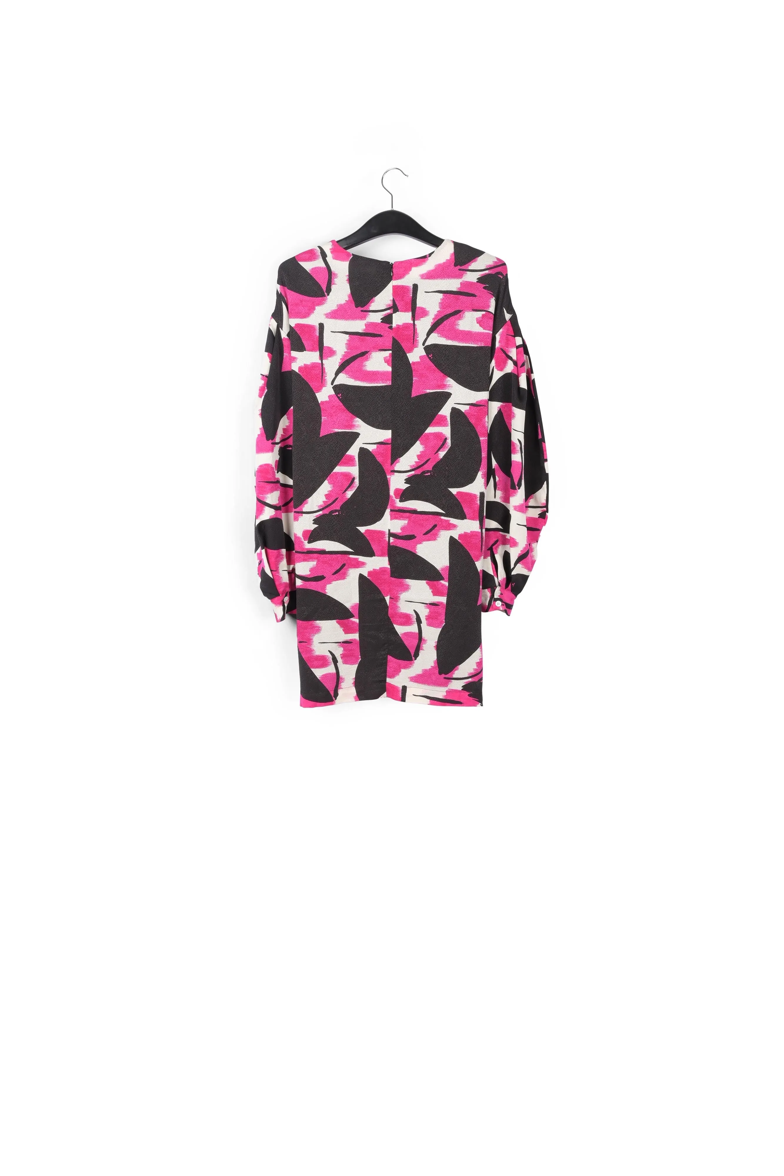 Pink, black and off-white printed mini dress