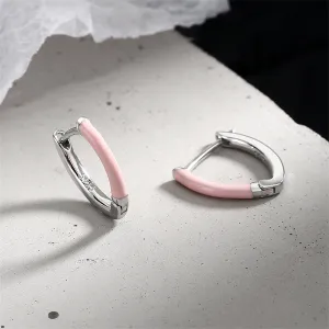 Pink Enamel & Silver-Plated Triangle Huggie Earrings