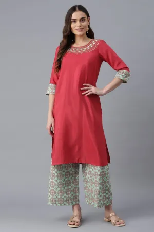 Pink kurta-Green Palazzo Set